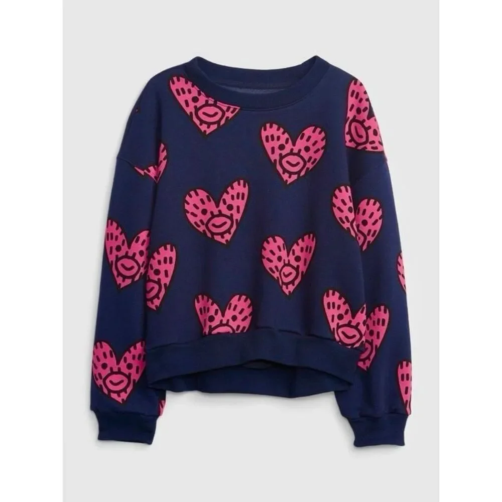 NEW Gap × Frank Ape Kids Graphic Sweatshirt Girls 12 X-Large Navy Graphic Heart